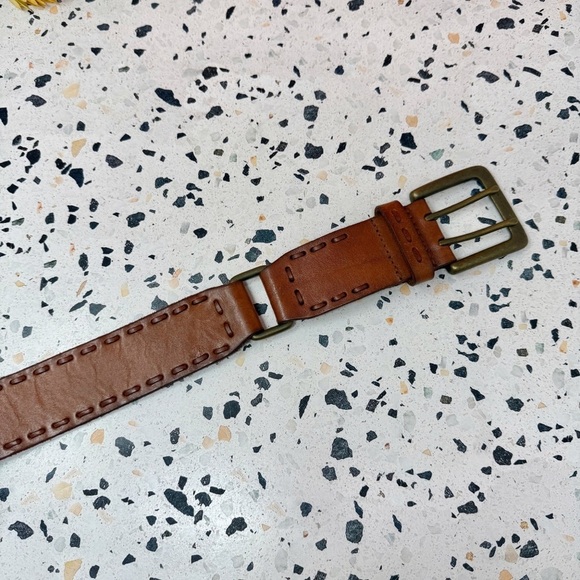 Fossil Vintage Brown Genuine Leather Brass Heritage Style 90s Y2K Belt Sz L
